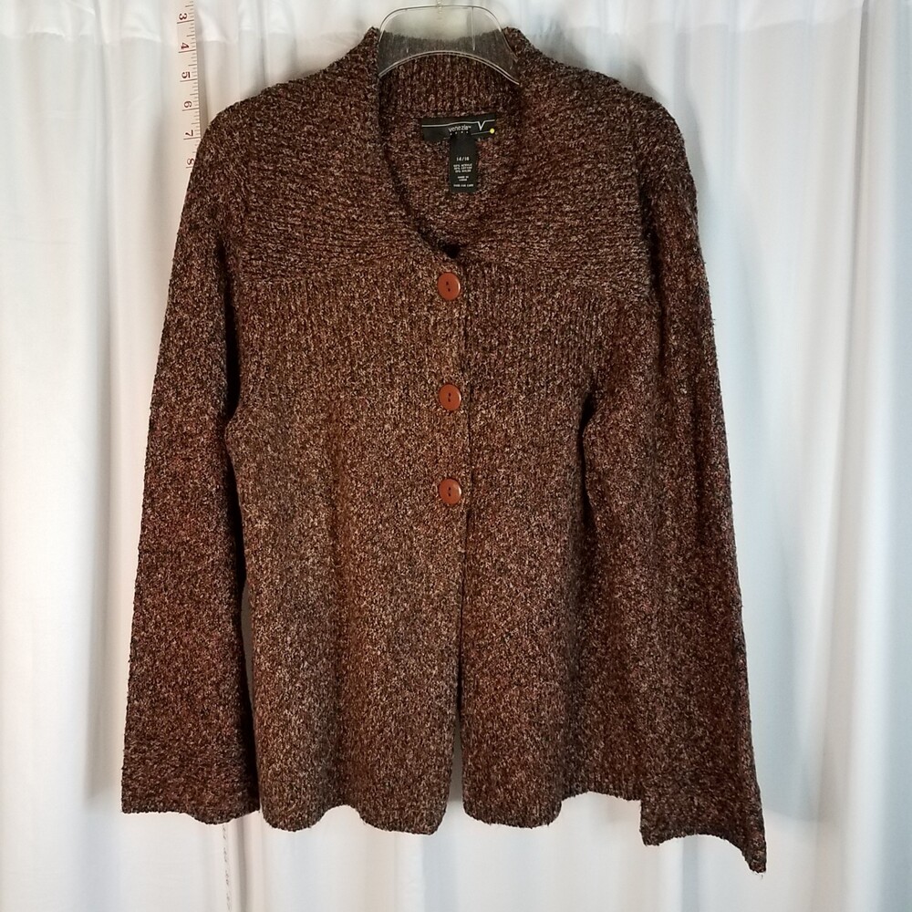 Venezia Sweater size 14/16 Shawl collared 3 button front Cotton Blend